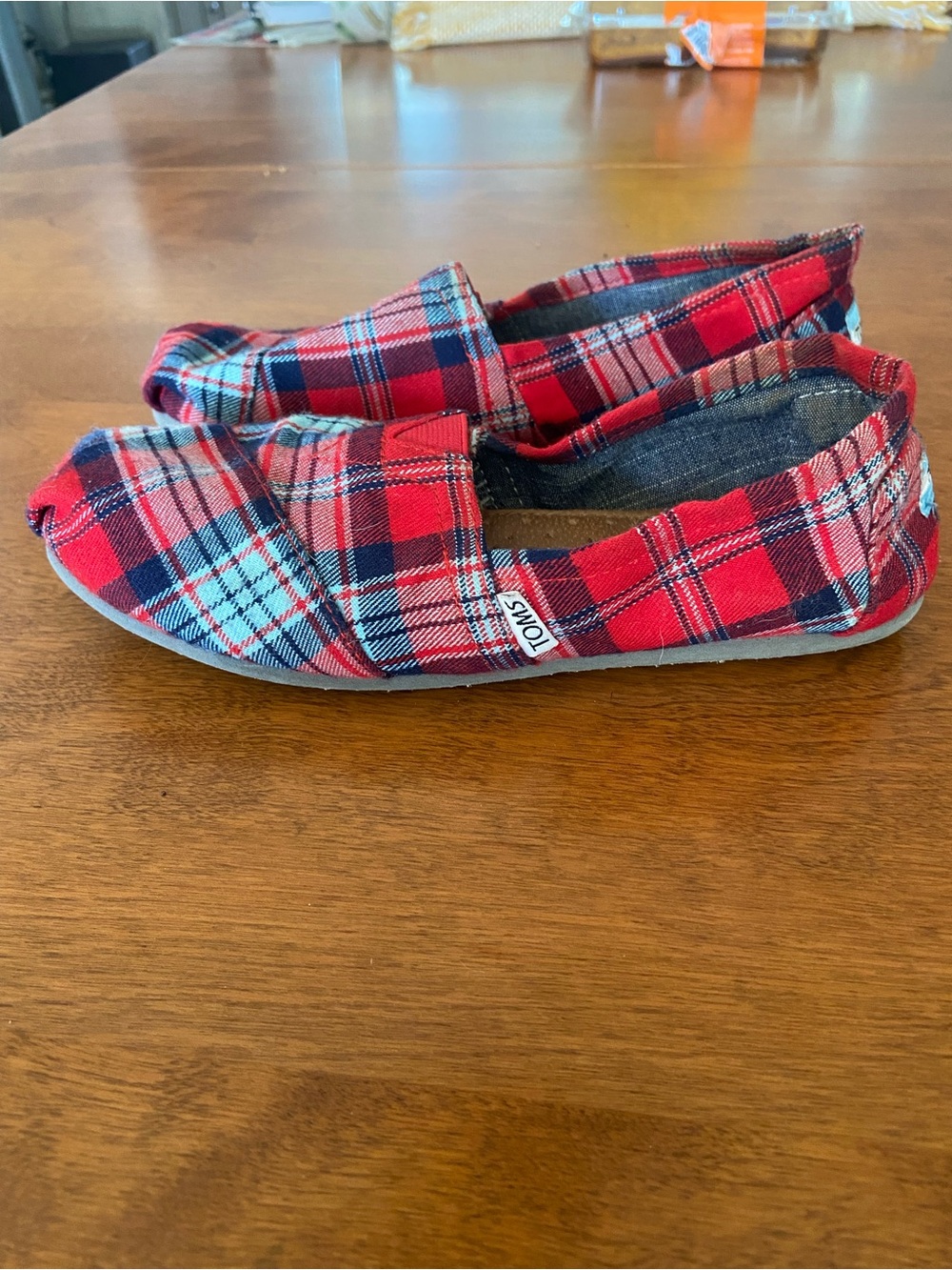 Toms Red Plaid Slip-Ons